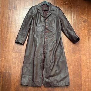 Vintage Italian Eggplant Leather Trench Coat by Vera Pelle, Size Large/10